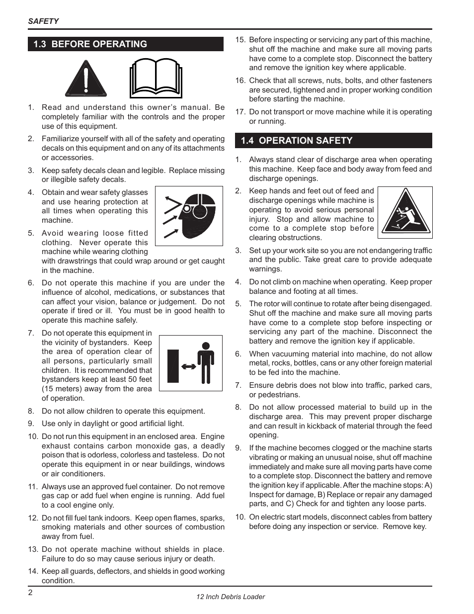 3 before operating, 4 operation safety, 3 before operating 1.4 operation safety | Echo DL12653 Owners Manual v.2 User Manual | Page 6 / 25