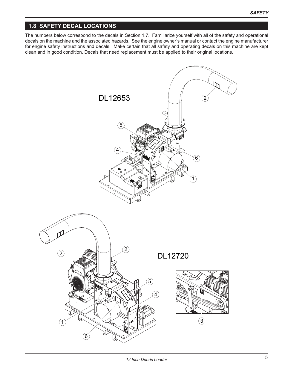 8 safety decal locations | Echo DL12653 Owners Manual v.2 User Manual | Page 9 / 25