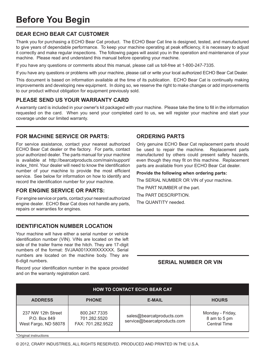 Before you begin | Echo DL12653 Owners Manual v.1 User Manual | Page 2 / 24