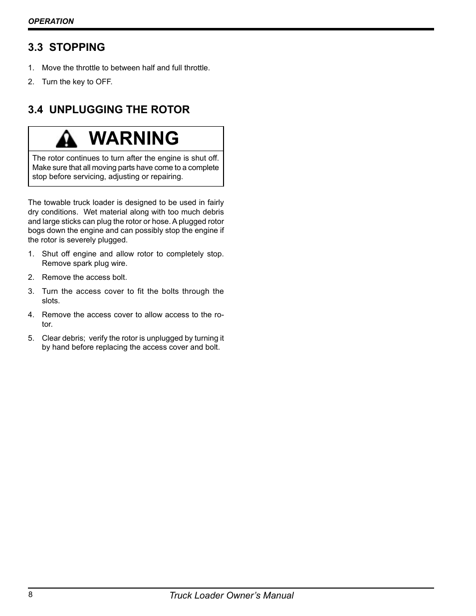 Warning, 4 unplugging the rotor, 3 stopping | Echo 75124 User Manual | Page 14 / 28