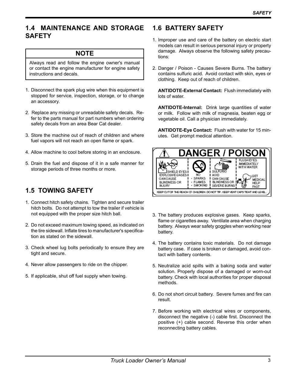 5 towing safety, 6 battery safety, 4 maintenance and storage safety | Echo 75124 User Manual | Page 9 / 28