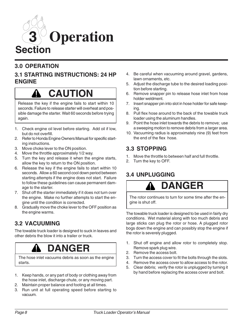 3operation, Caution, Danger | Echo 73724 User Manual | Page 12 / 20
