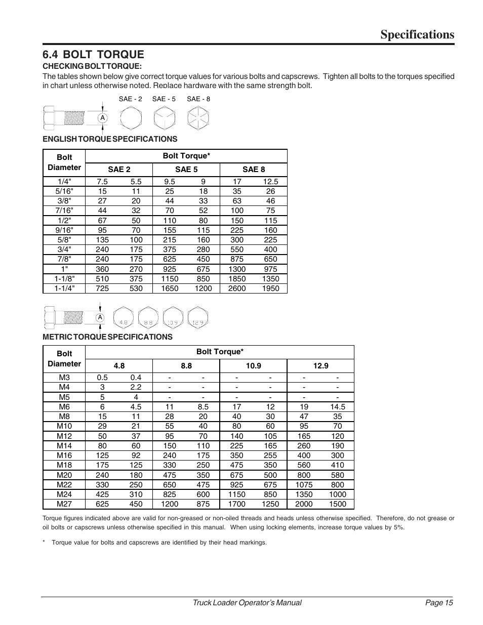 Specifications, 4 bolt torque | Echo 73724 User Manual | Page 19 / 20