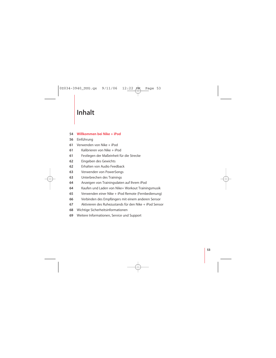 Inhalt | Apple Nike + iPod User Manual | Page 53 / 72