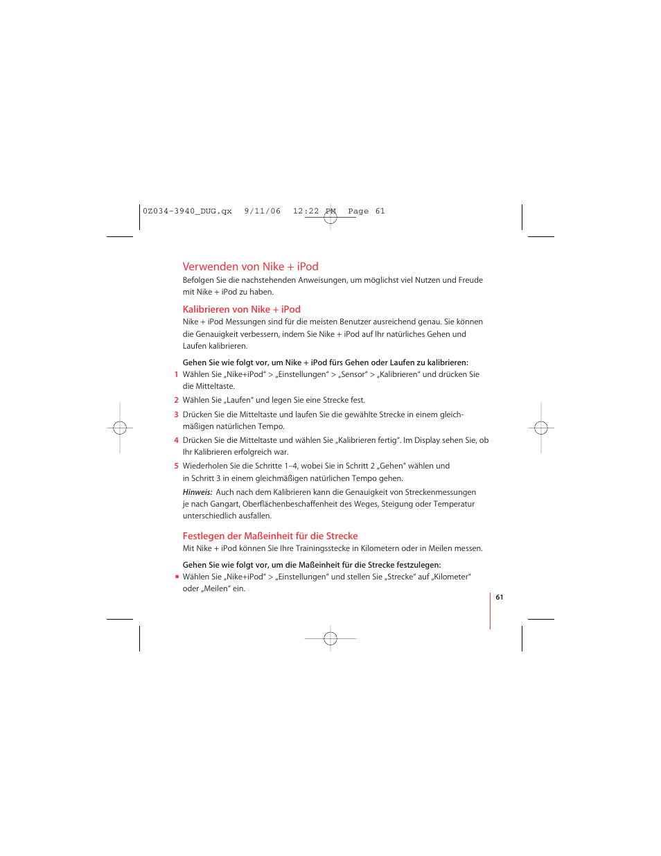 Verwenden von nike + ipod | Apple Nike + iPod User Manual | Page 61 / 72