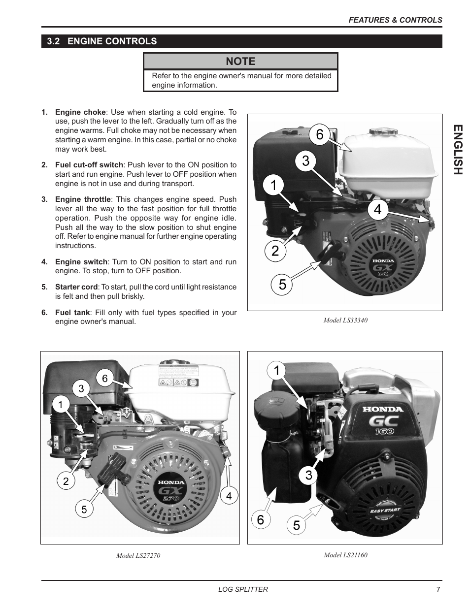 2 engine controls, English | Echo LS21160 Owners Manual v.5 User Manual | Page 11 / 22