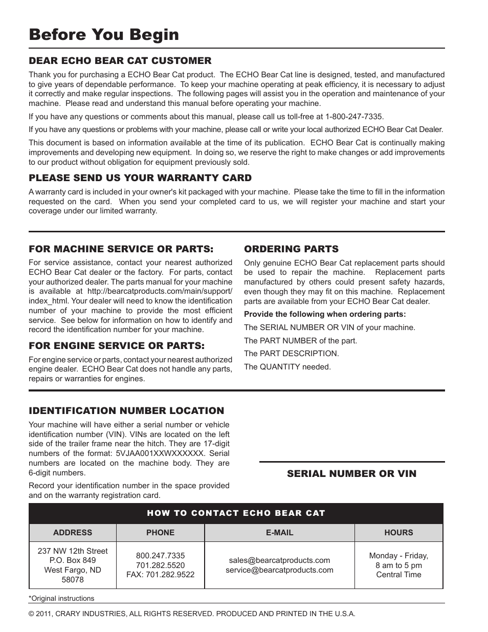 Before you begin | Echo LS21160 Owners Manual v.5 User Manual | Page 2 / 22