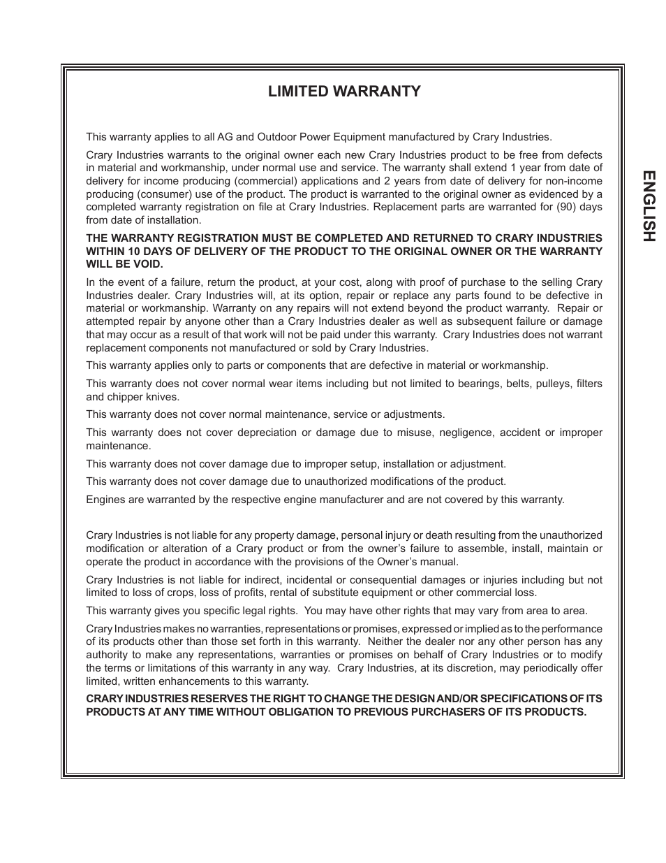 English, Limited warranty | Echo LS21160 Owners Manual v.5 User Manual | Page 3 / 22