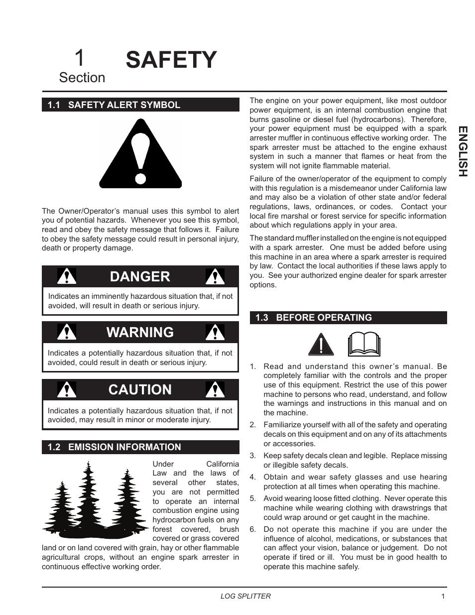 Safety, 1 safety alert symbol, 2 emission information | 3 before operating, Danger, Warning, Caution, English | Echo LS21160 Owners Manual v.5 User Manual | Page 5 / 22