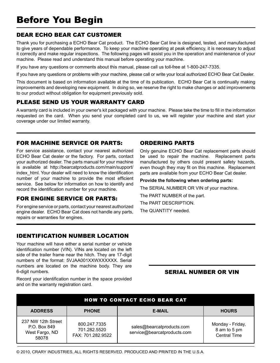 Before you begin | Echo LS21160 Owners Manual v.4 User Manual | Page 2 / 22