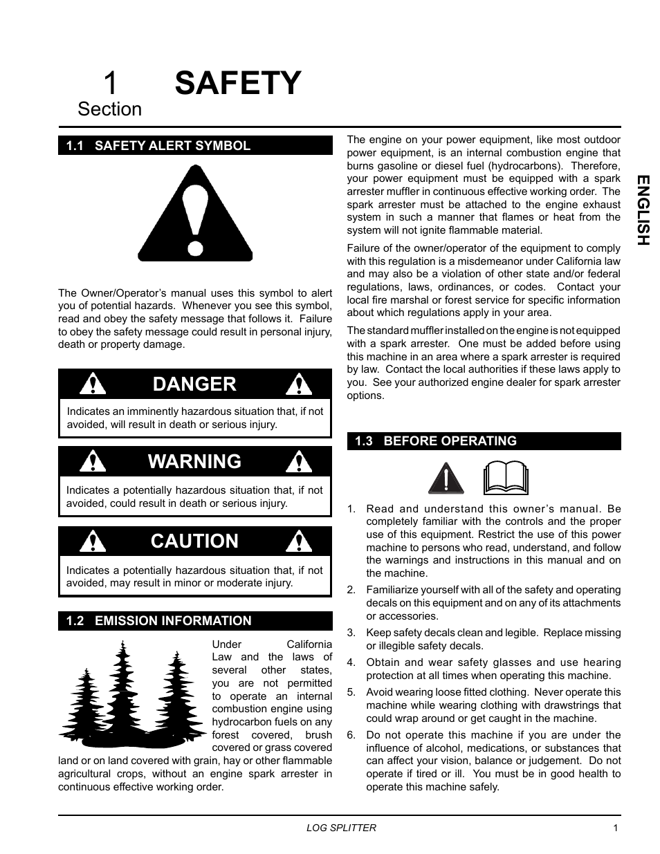 Safety, 1 safety alert symbol, 2 emission information | 3 before operating, Danger, Warning, Caution, English | Echo LS21160 Owners Manual v.4 User Manual | Page 5 / 22