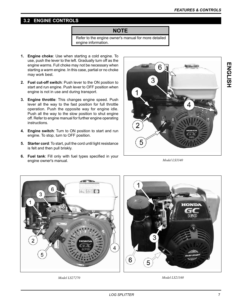 2 engine controls, English | Echo LS21160 Owners Manual v.3 User Manual | Page 11 / 21