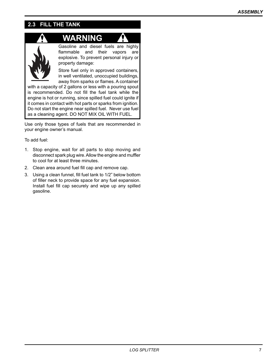 3 fill the tank, Warning | Echo LS21160 Owners Manual v.1 User Manual | Page 11 / 24