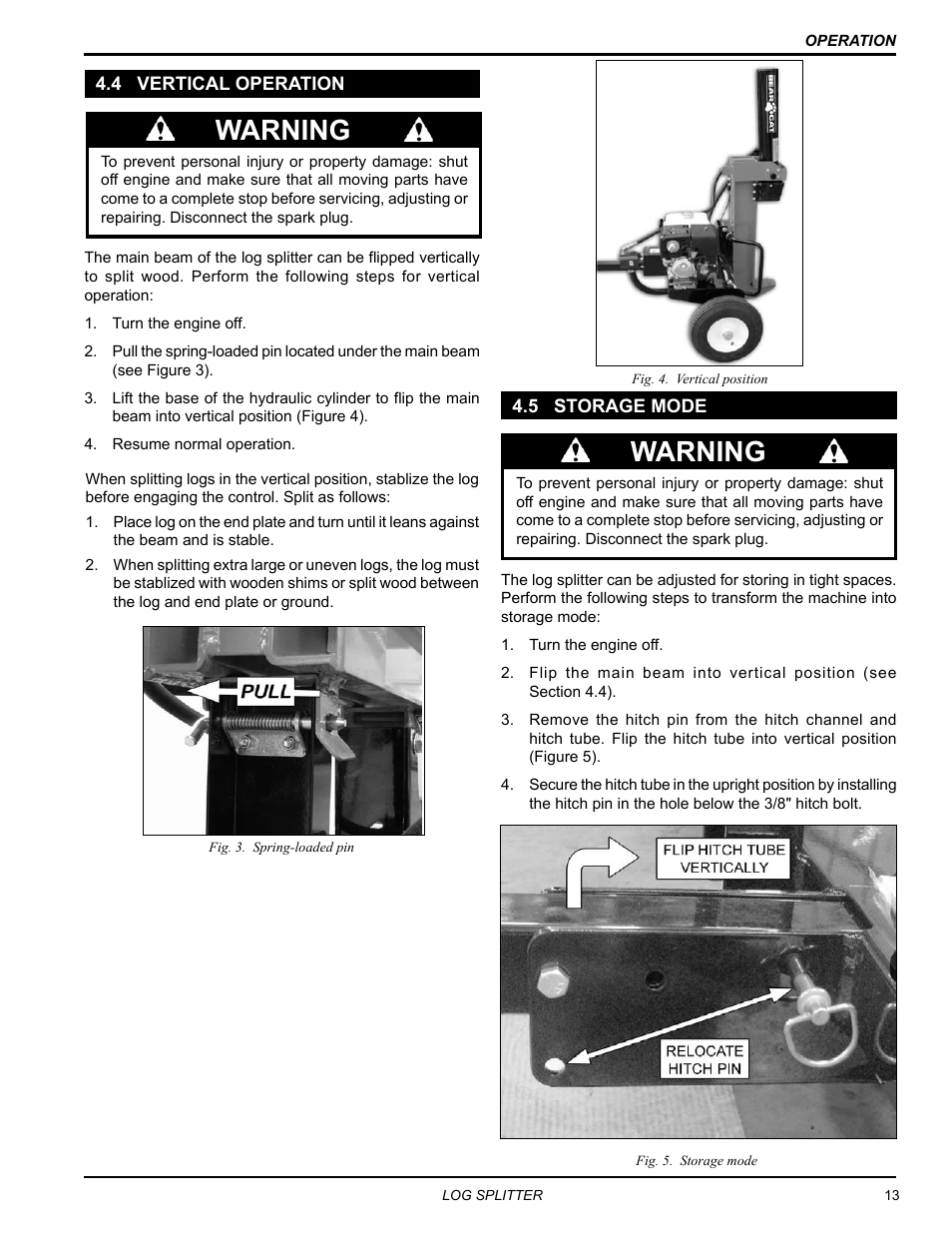 4 vertical operation, 5 storage mode, 4 vertical operation 4.5 storage mode | Warning | Echo LS21160 Owners Manual v.1 User Manual | Page 17 / 24