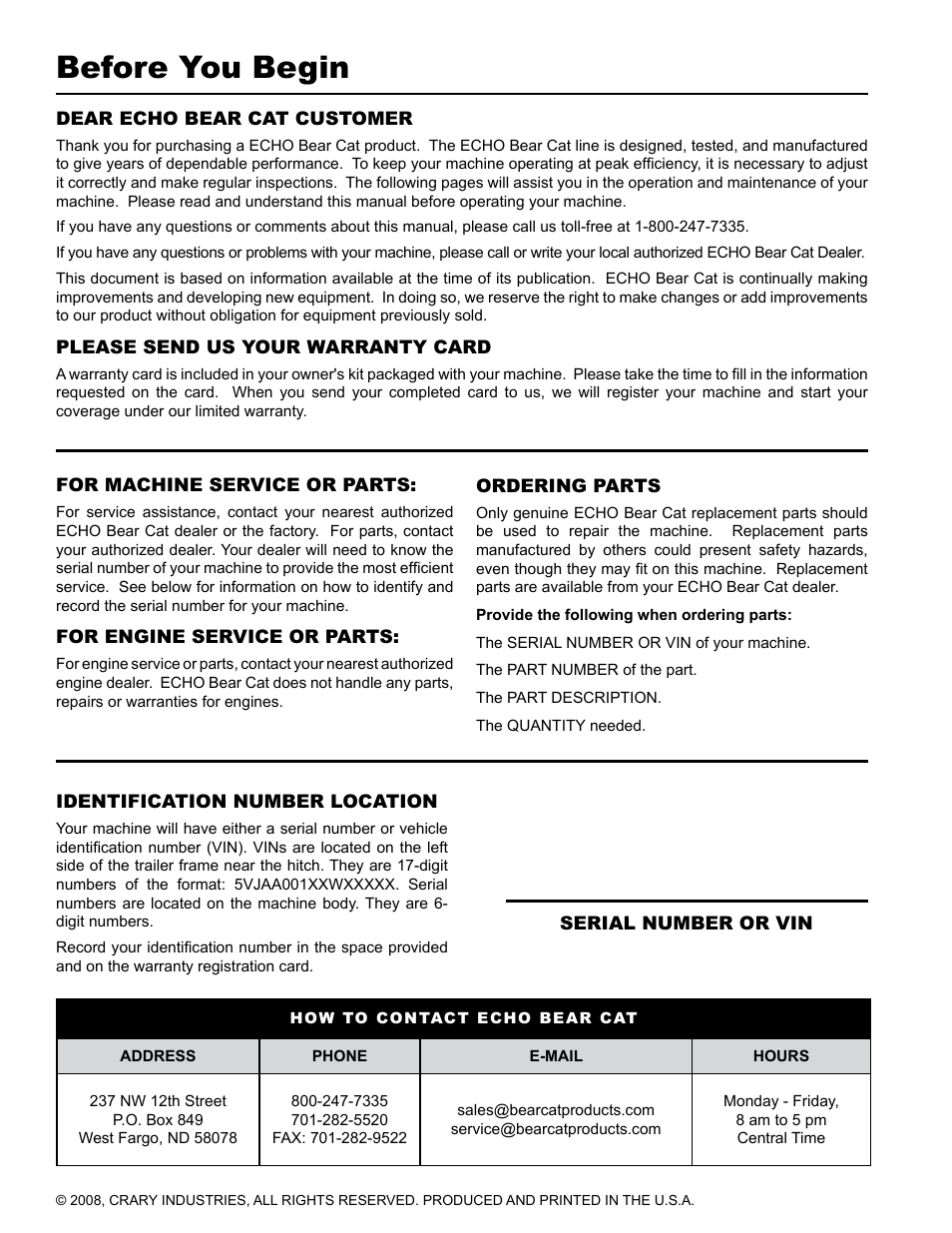 Before you begin | Echo LS21160 Owners Manual v.1 User Manual | Page 2 / 24