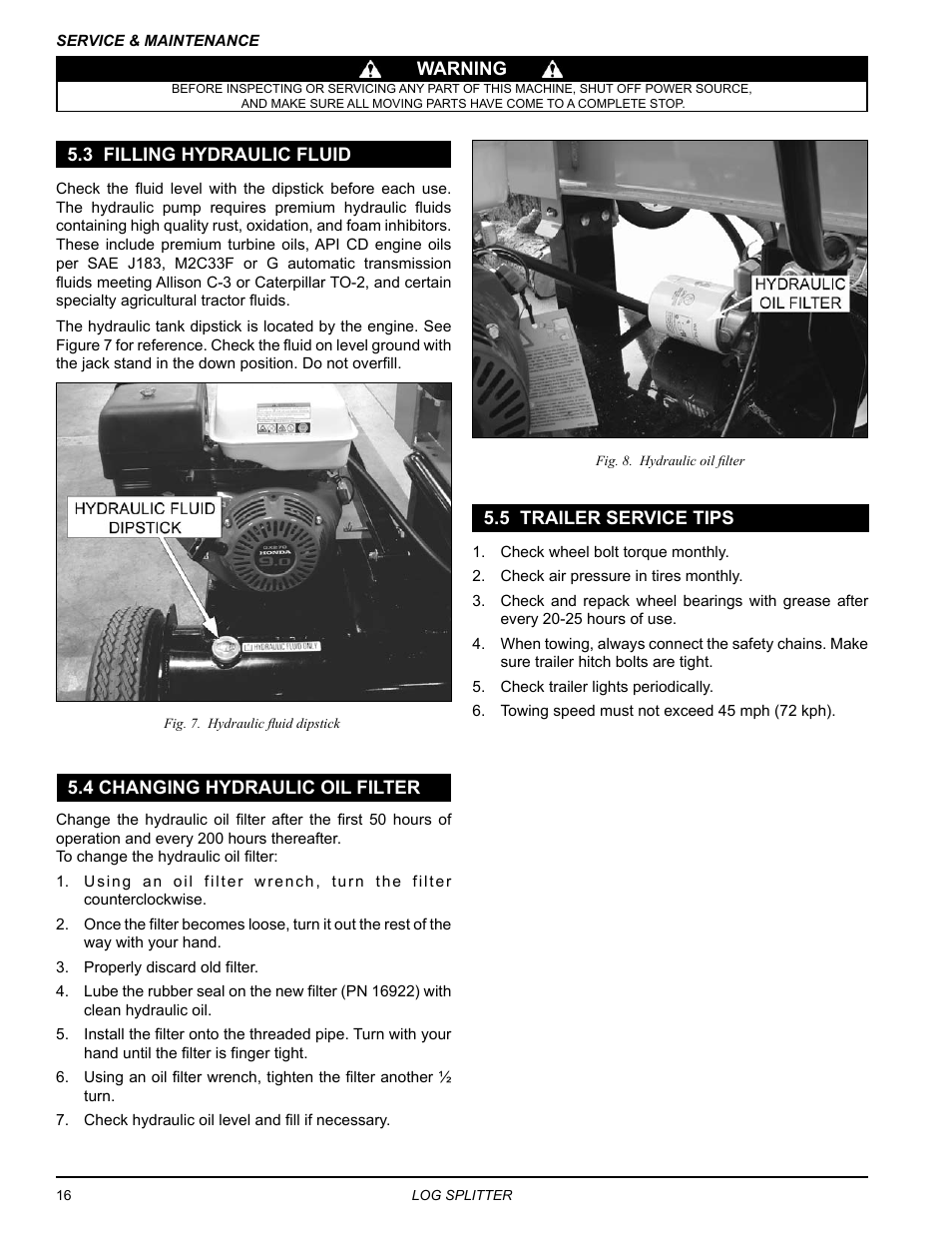 3 filling hydraulic fluid, 4 changing hydraulic oil filter, 5 trailer service tips | Echo LS21160 Owners Manual v.1 User Manual | Page 20 / 24