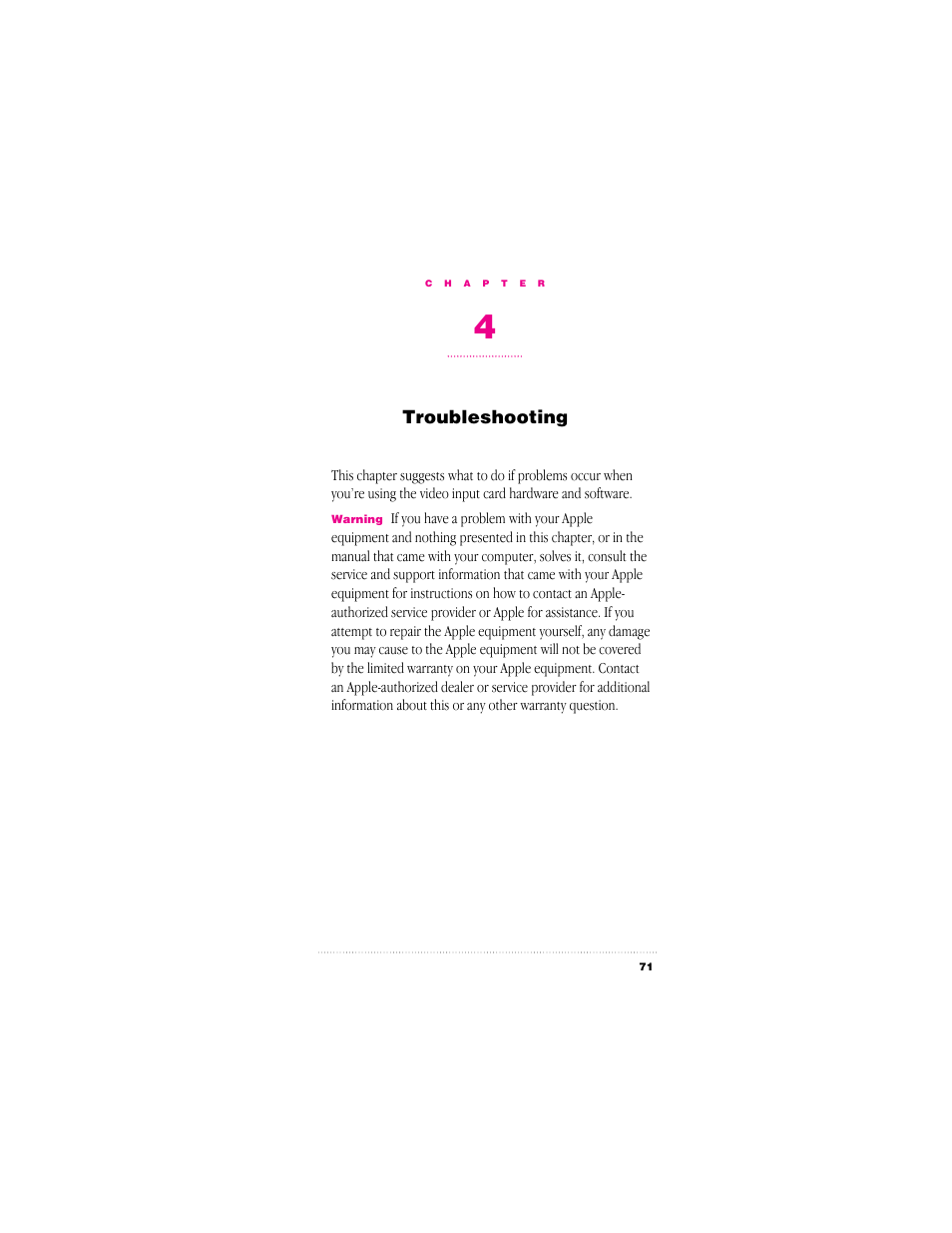 Troubleshooting | Apple Video System User Manual | Page 77 / 95
