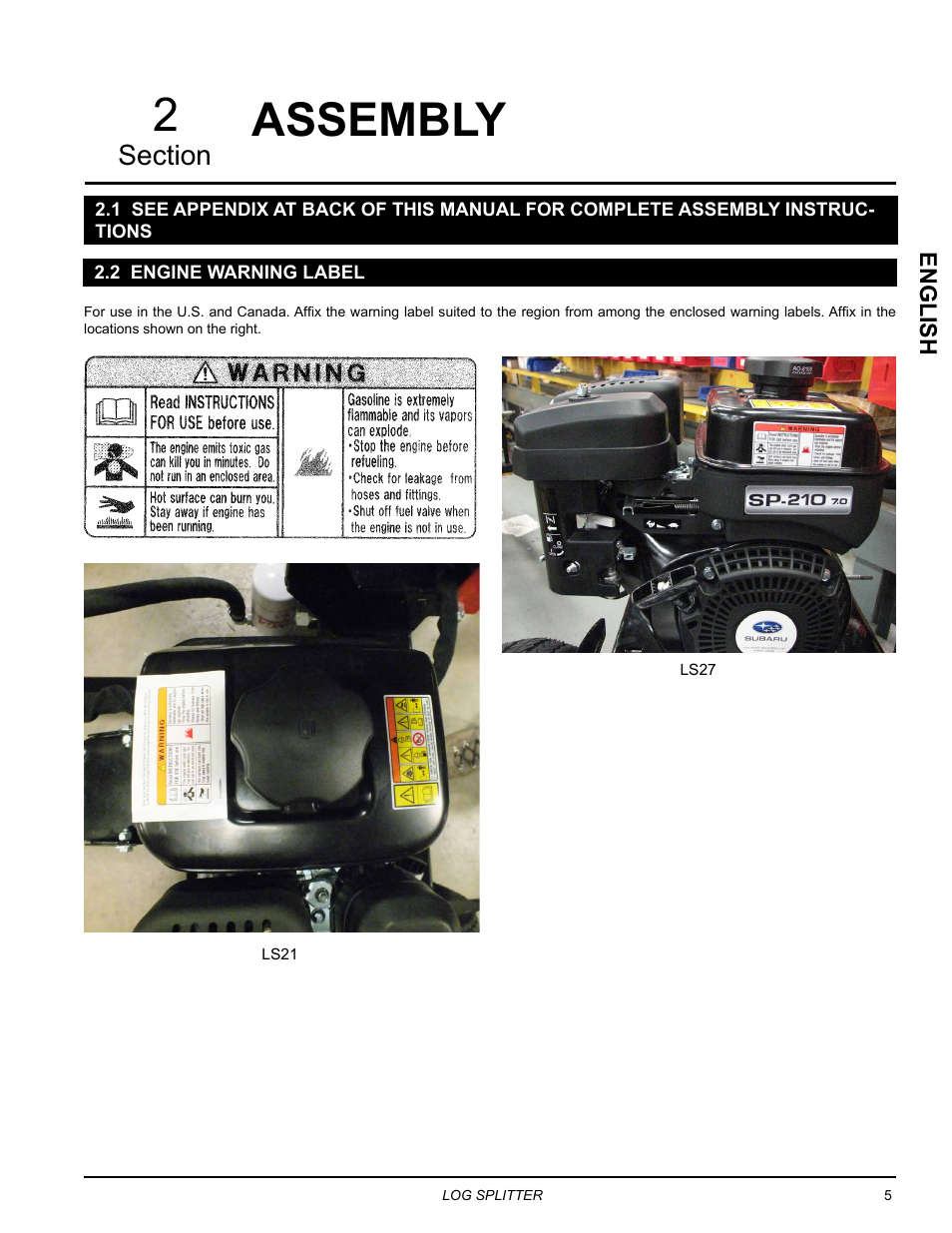 Assembly, 1 see appendix for complete assembly instructions, 2 engine warning label | Echo LS21 Owners Manual v.2 User Manual | Page 9 / 22