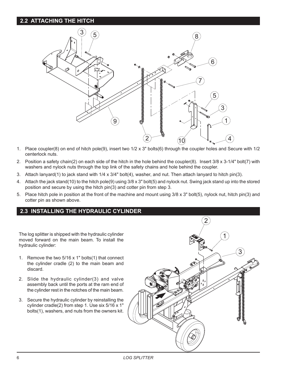 2 installing the hydraulic cylinder, 3 attaching the hitch, The hydraulic cylinder | Echo LS21 Owners Manual v.1 User Manual | Page 10 / 40