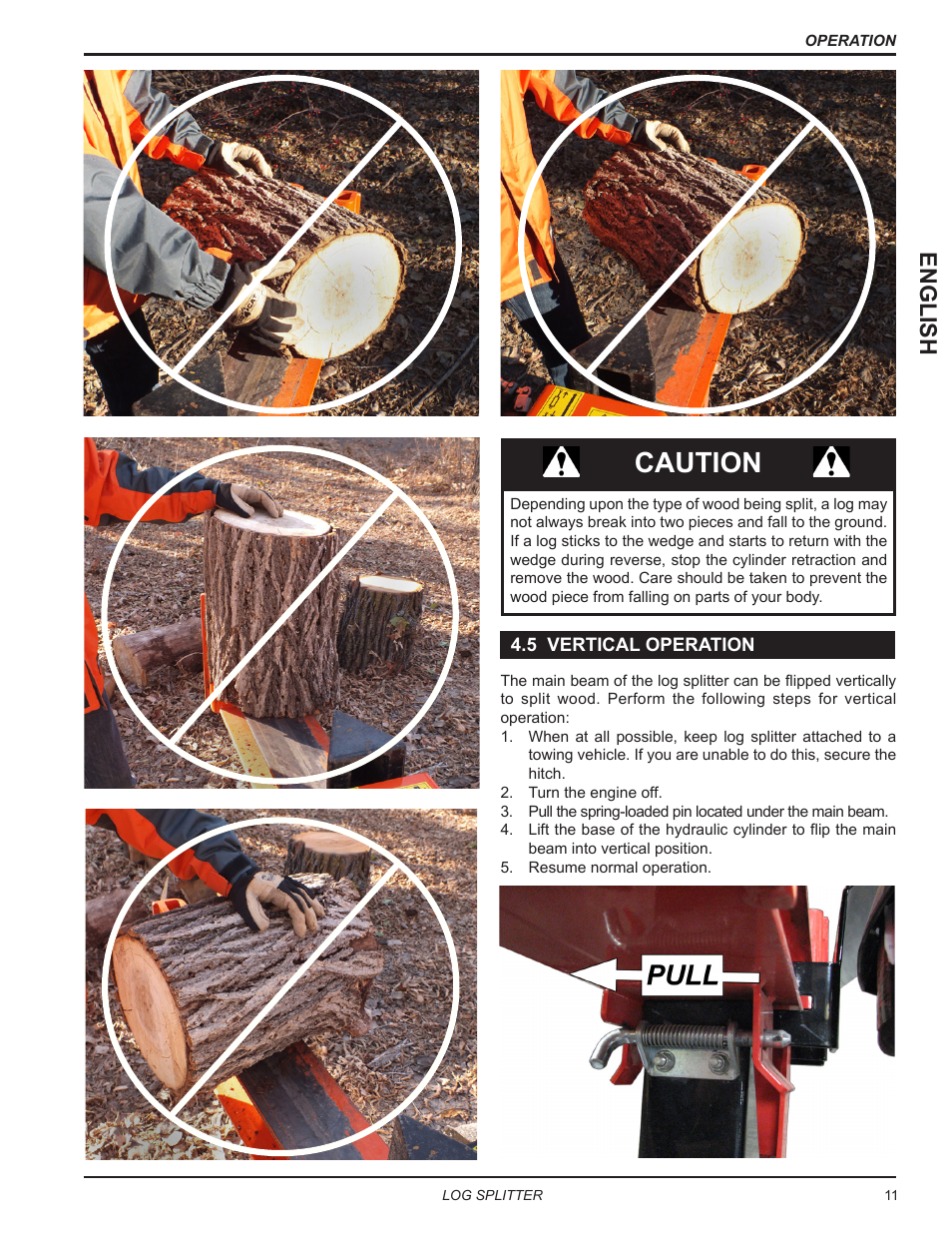 5 vertical operation, Caution, English | Echo LS21 Owners Manual v.1 User Manual | Page 15 / 40