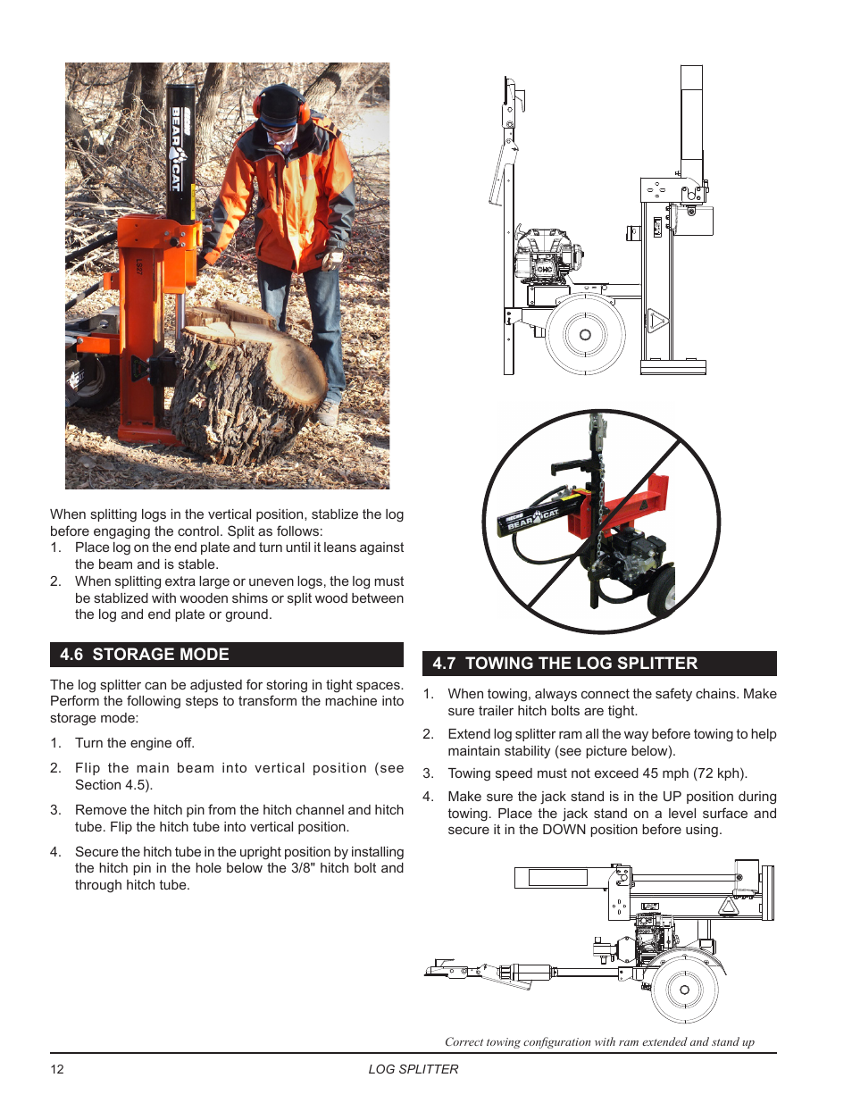 6 storage mode, 7 towing the log splitter, 6 storage mode 4.7 towing the log splitter | Echo LS21 Owners Manual v.1 User Manual | Page 16 / 40