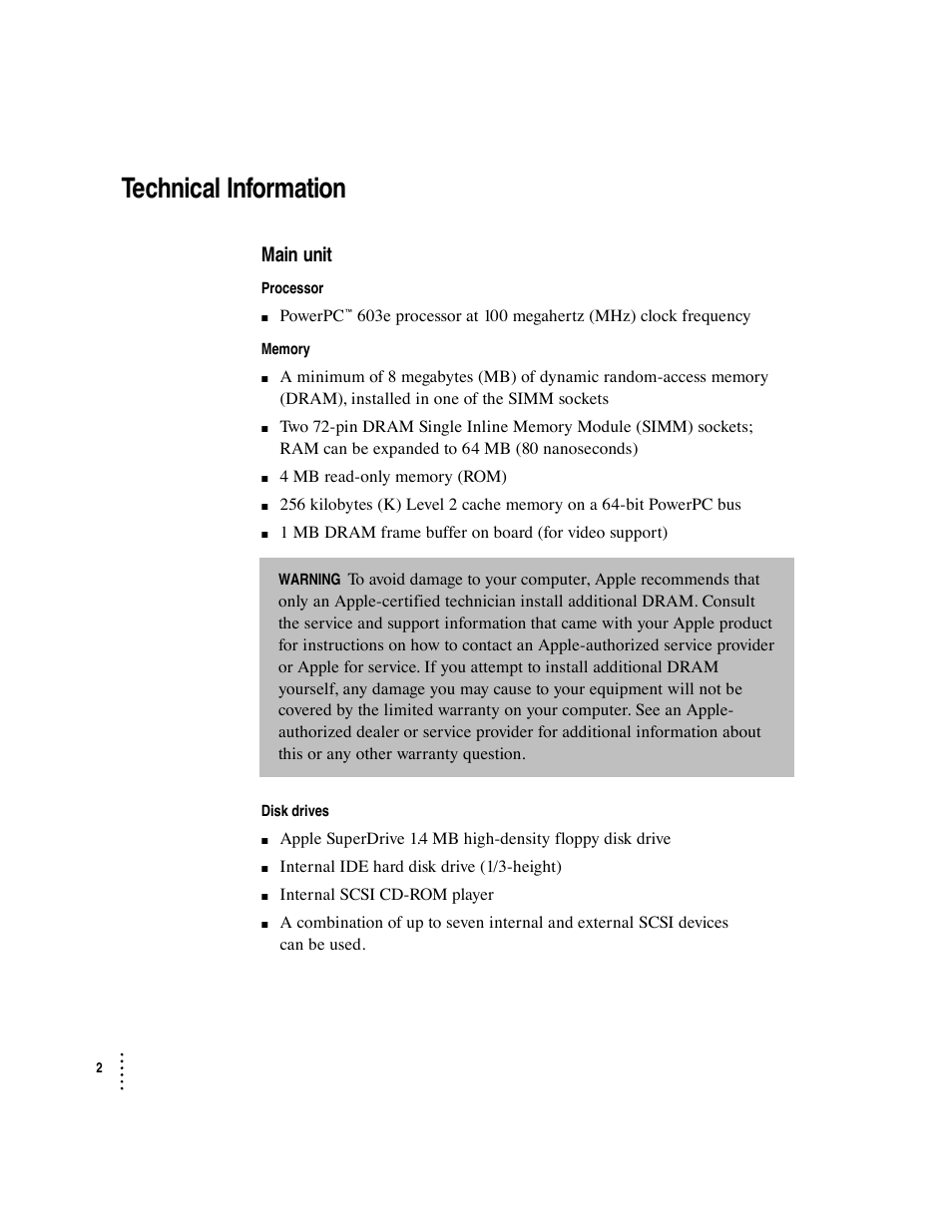 Technical information | Apple Mac Performa 5300 CD series (Tech informatiom) User Manual | Page 2 / 8