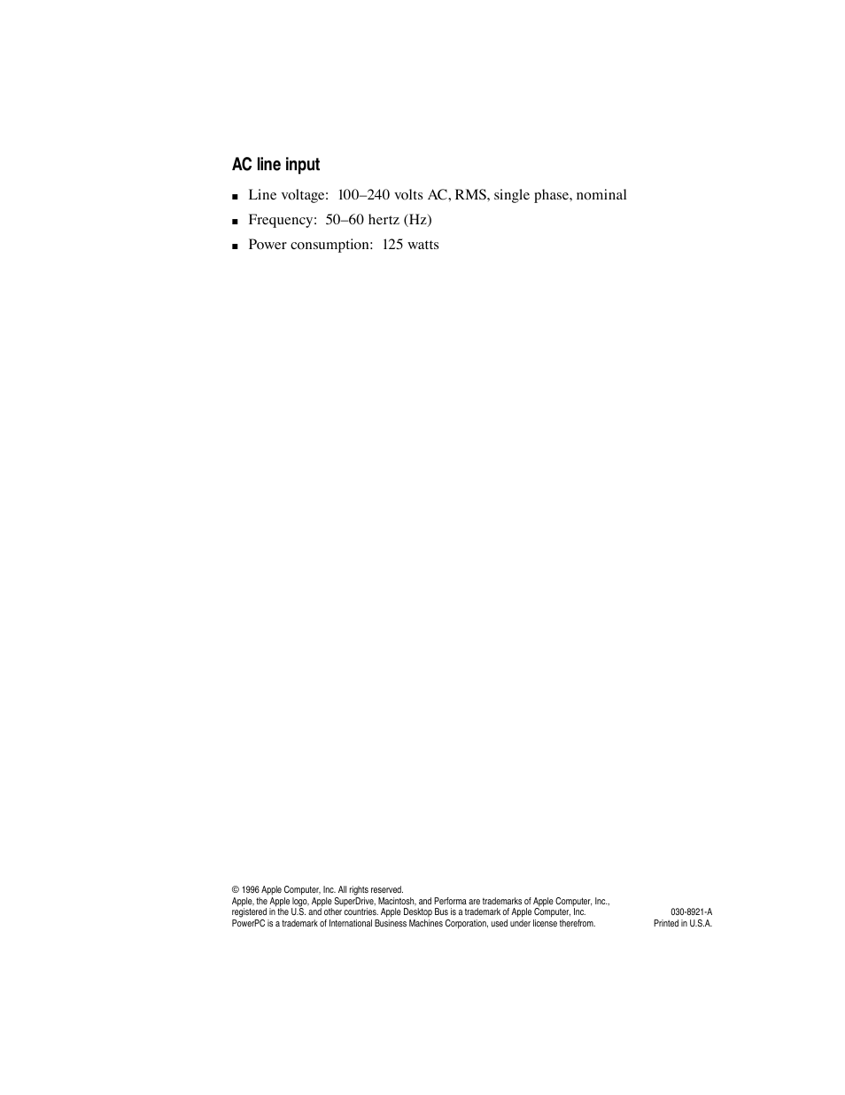 Ac line input | Apple Mac Performa 5300 CD series (Tech informatiom) User Manual | Page 8 / 8