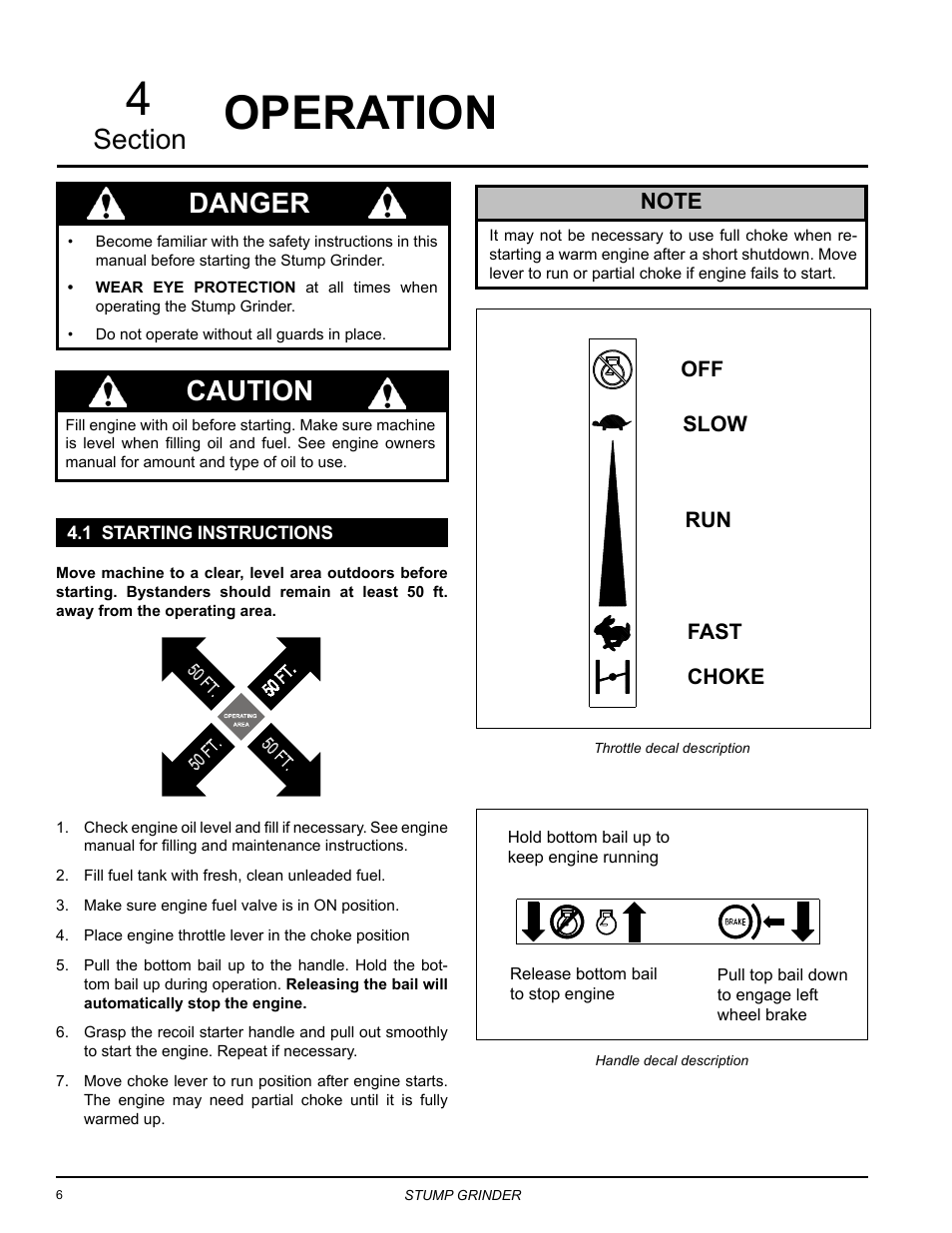 Operation, 1 starting instructions, Operation 4 | Danger, Caution | Echo SG340 Owners Manual v.4 User Manual | Page 10 / 18