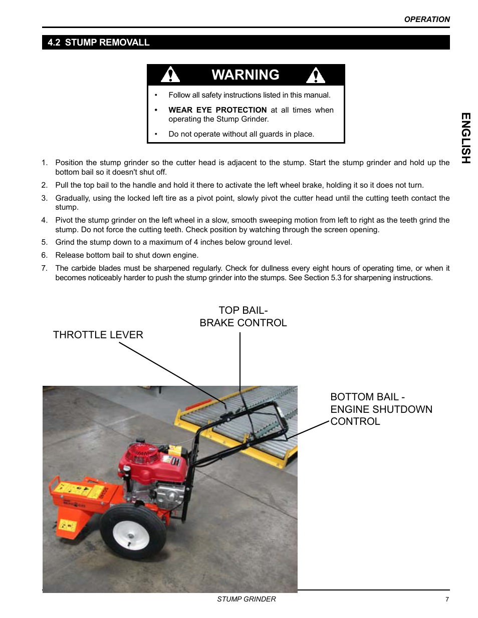 2 stump removall, Warning, English | Echo SG340 Owners Manual v.4 User Manual | Page 11 / 18