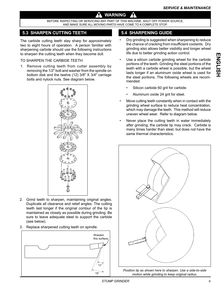 3 sharpen cutting teeth, 4 sharpening guide, 3 sharpen cutting teeth 5.4 sharpening guide | English | Echo SG340 Owners Manual v.4 User Manual | Page 13 / 18