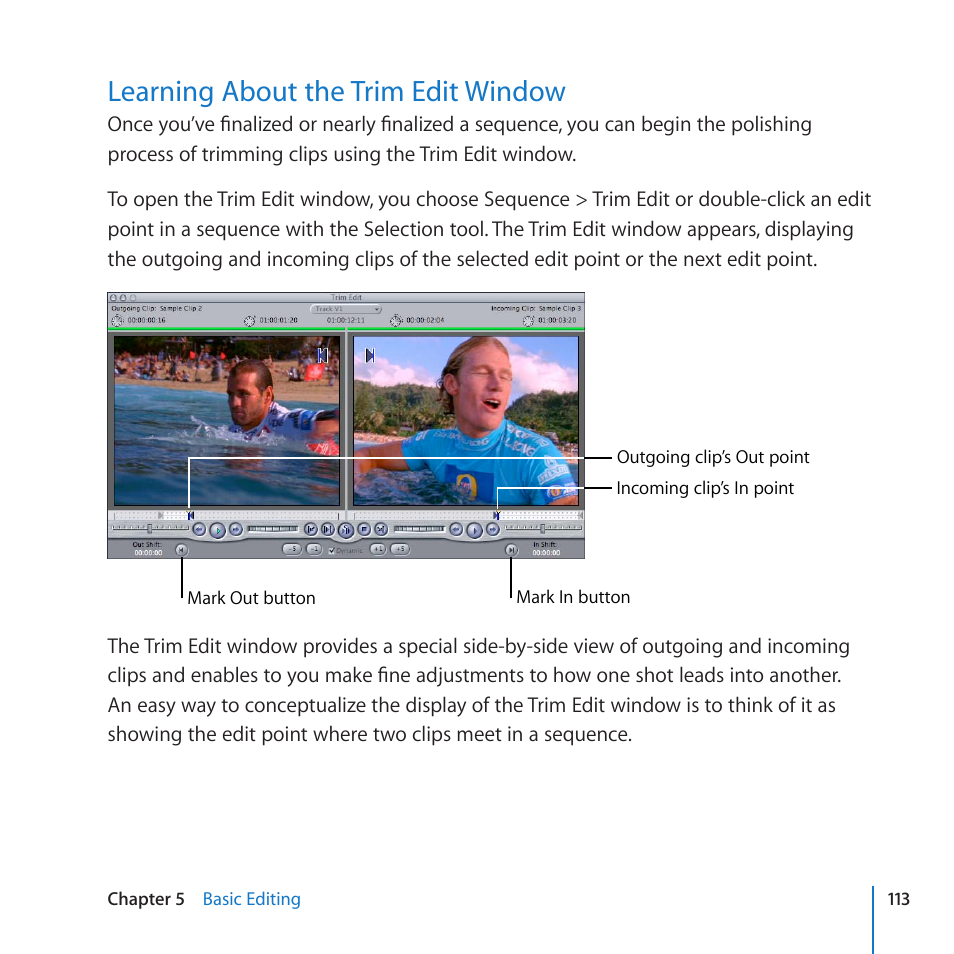 Learning about the trim edit window | Apple Final Cut Pro 7 User Manual | Page 113 / 178
