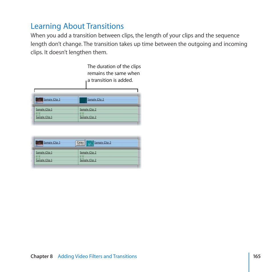 Learning about transitions | Apple Final Cut Pro 7 User Manual | Page 165 / 178