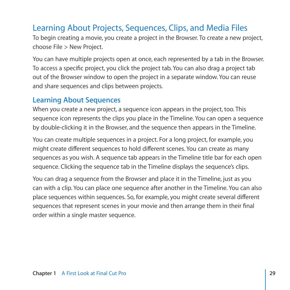 Learning about sequences | Apple Final Cut Pro 7 User Manual | Page 29 / 178