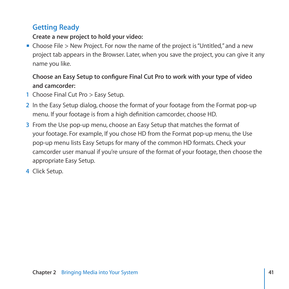 Getting ready | Apple Final Cut Pro 7 User Manual | Page 41 / 178
