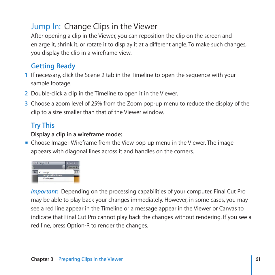 Jump in: change clips in the viewer, Jump in, Change clips in the viewer | Change clips in the viewer jump in | Apple Final Cut Pro 7 User Manual | Page 61 / 178