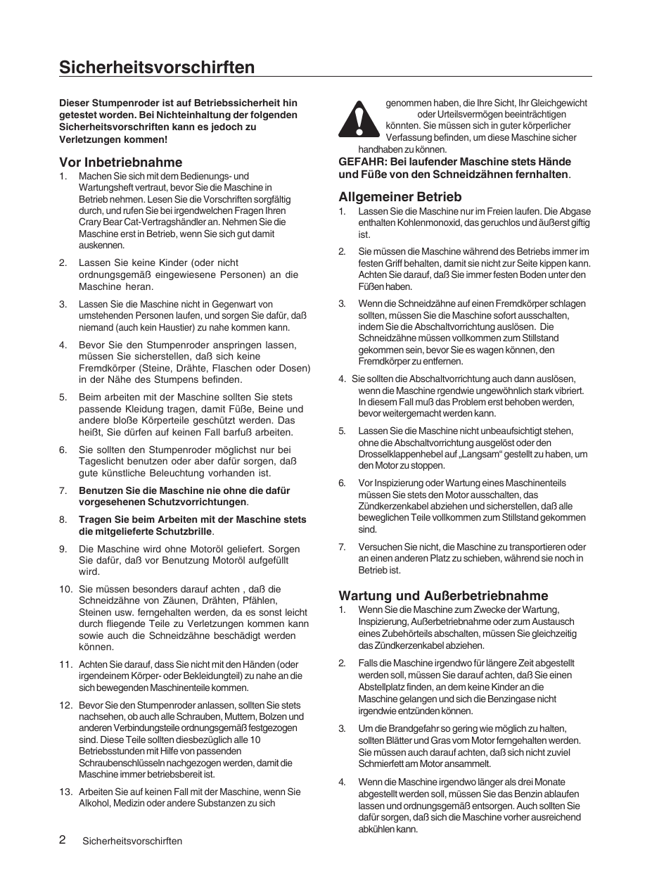 Sicherheitsvorschirften, Vor inbetriebnahme, Allgemeiner betrieb | Wartung und außerbetriebnahme | Echo 73710S User Manual | Page 23 / 59