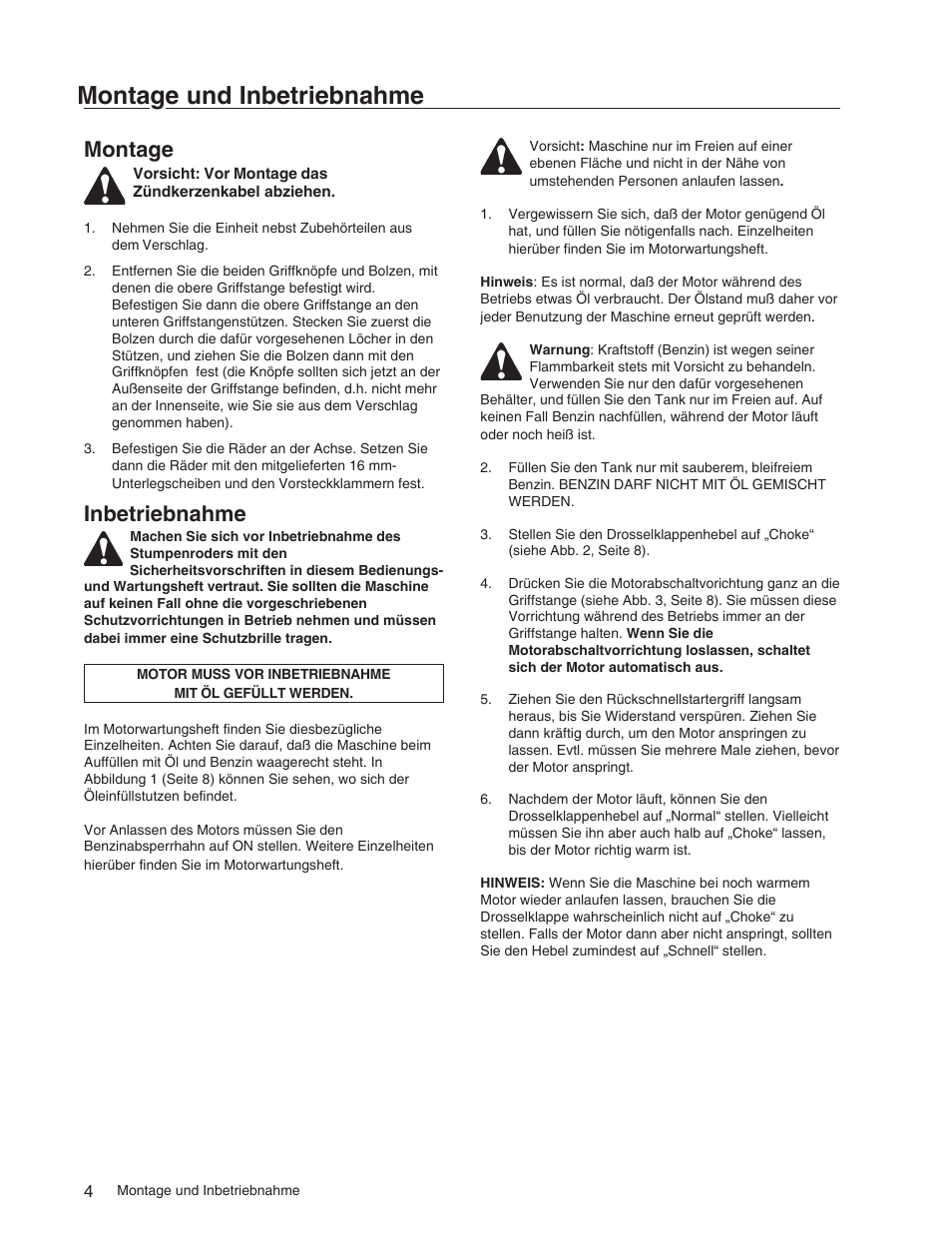 Montage und inbetriebnahme, Montage, Inbetriebnahme | Echo 73710S User Manual | Page 25 / 59