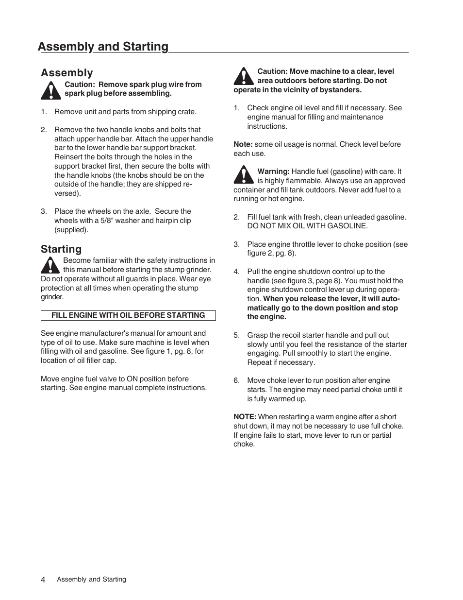 Assembly and starting, Assembly, Starting | Echo 73710S User Manual | Page 7 / 59