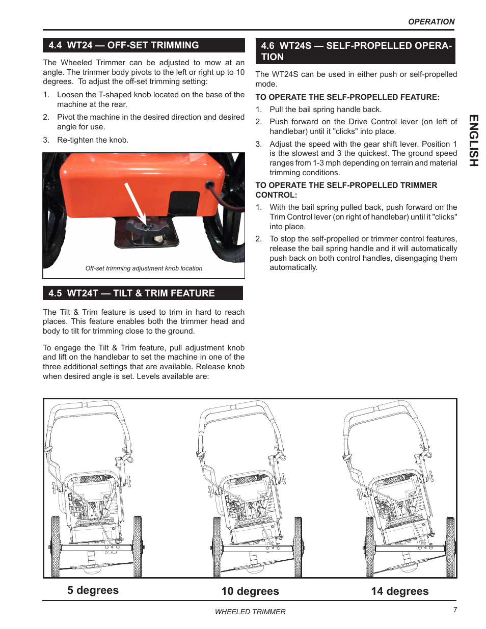 4 wt24 — off-set trimming, 5 wt24t — tilt & trim feature, 6 wt24s — self-propelled operation | English | Echo WT24T Owners Manual User Manual | Page 11 / 25