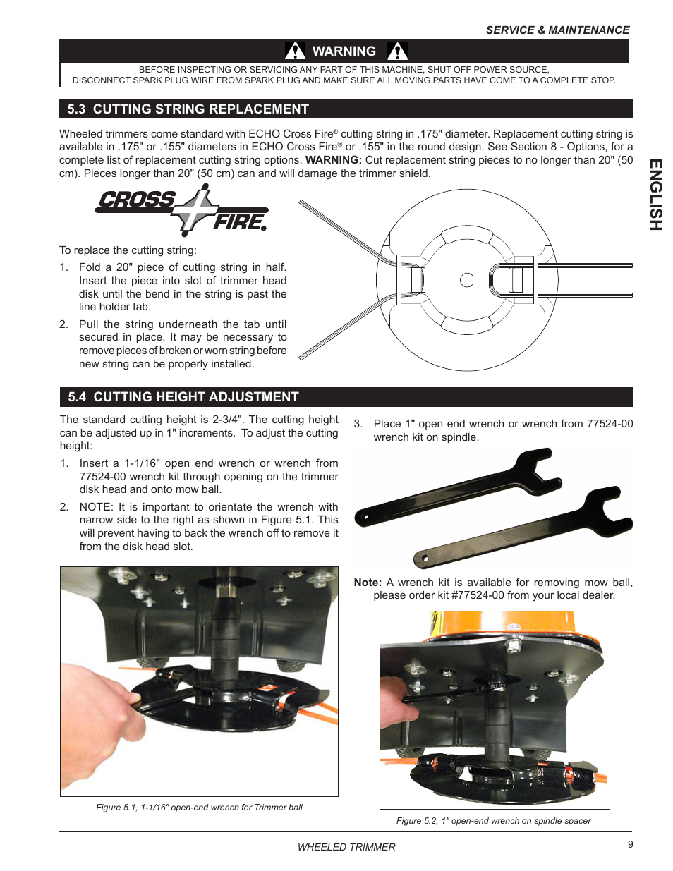 3 cutting string replacement, 4 cutting height adjustment, English | Echo WT24T Owners Manual User Manual | Page 13 / 25