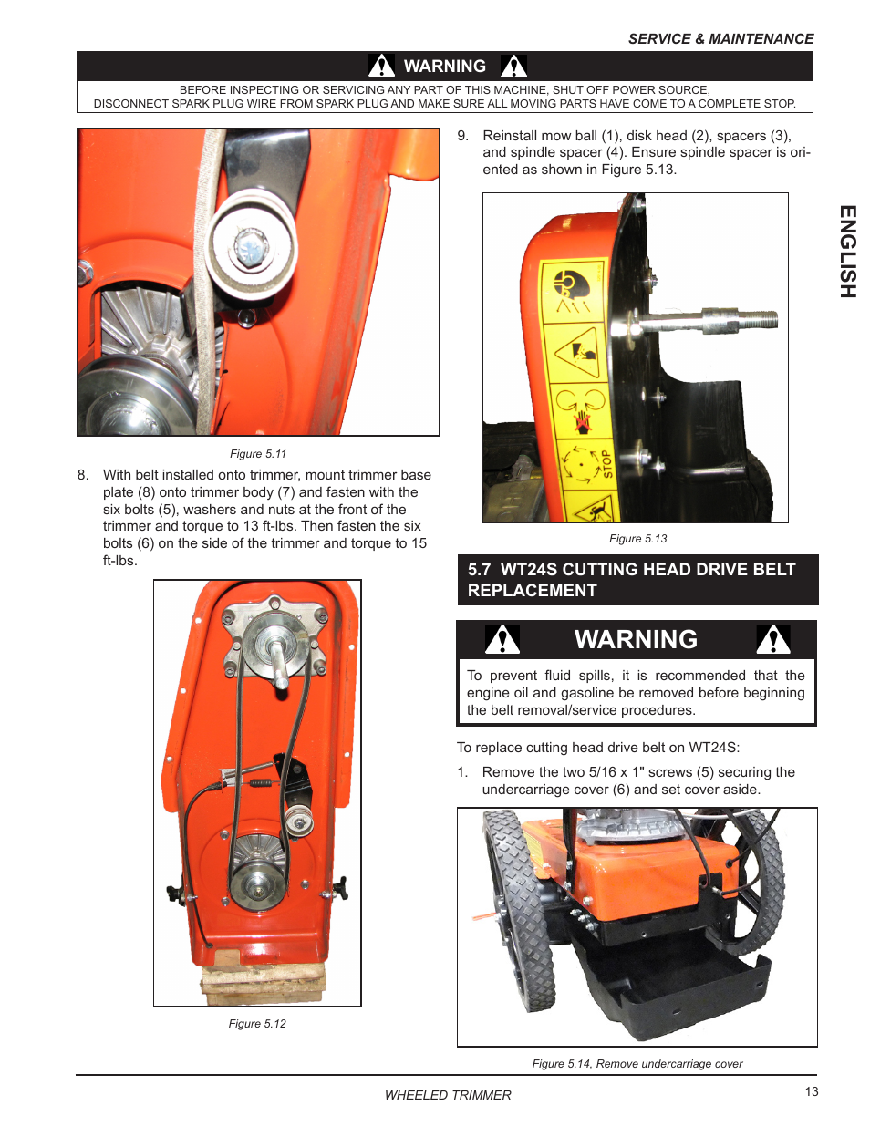 7 wt24s cutting head drive belt replacement, Warning, English | Echo WT24T Owners Manual User Manual | Page 17 / 25