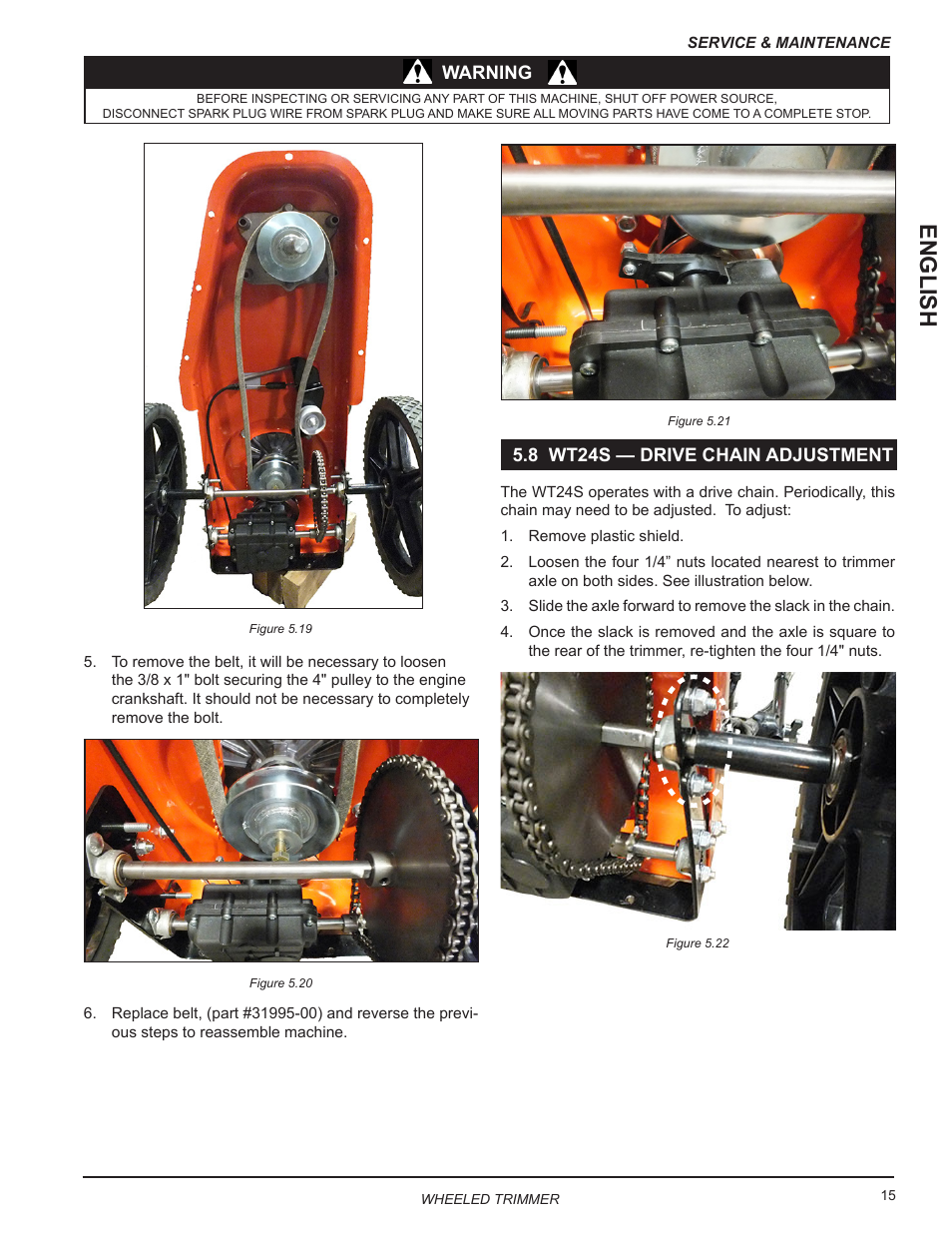 8 wt24s — drive chain adjustment, English | Echo WT24T Owners Manual User Manual | Page 19 / 25