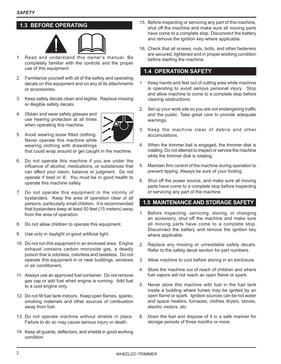3 before operating, 4 operatiion safety, 5 maintenance and storage safety | Echo WT24T Owners Manual User Manual | Page 6 / 25