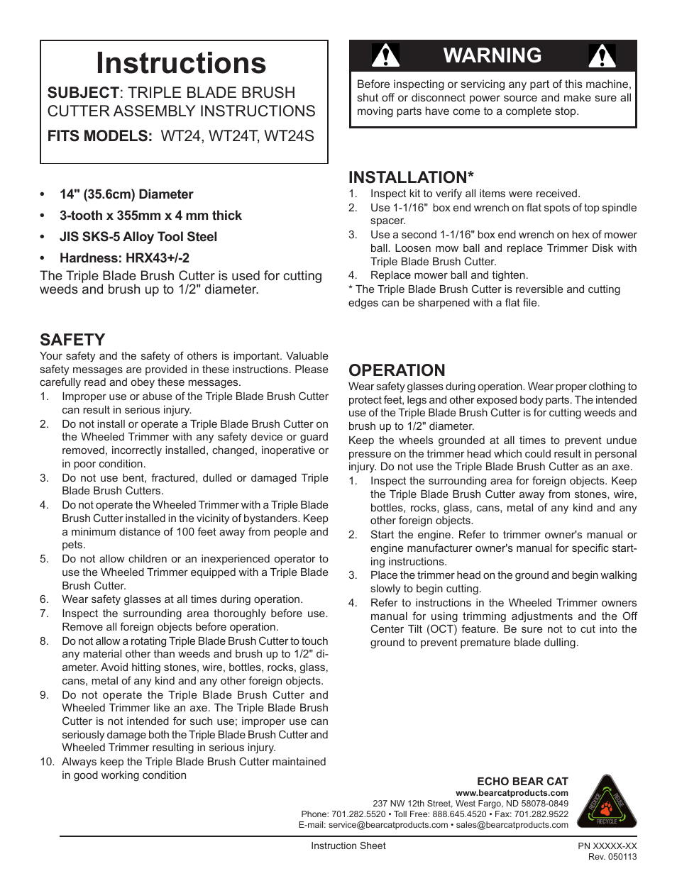 Echo WT24 Instruction v.3 User Manual | 1 page