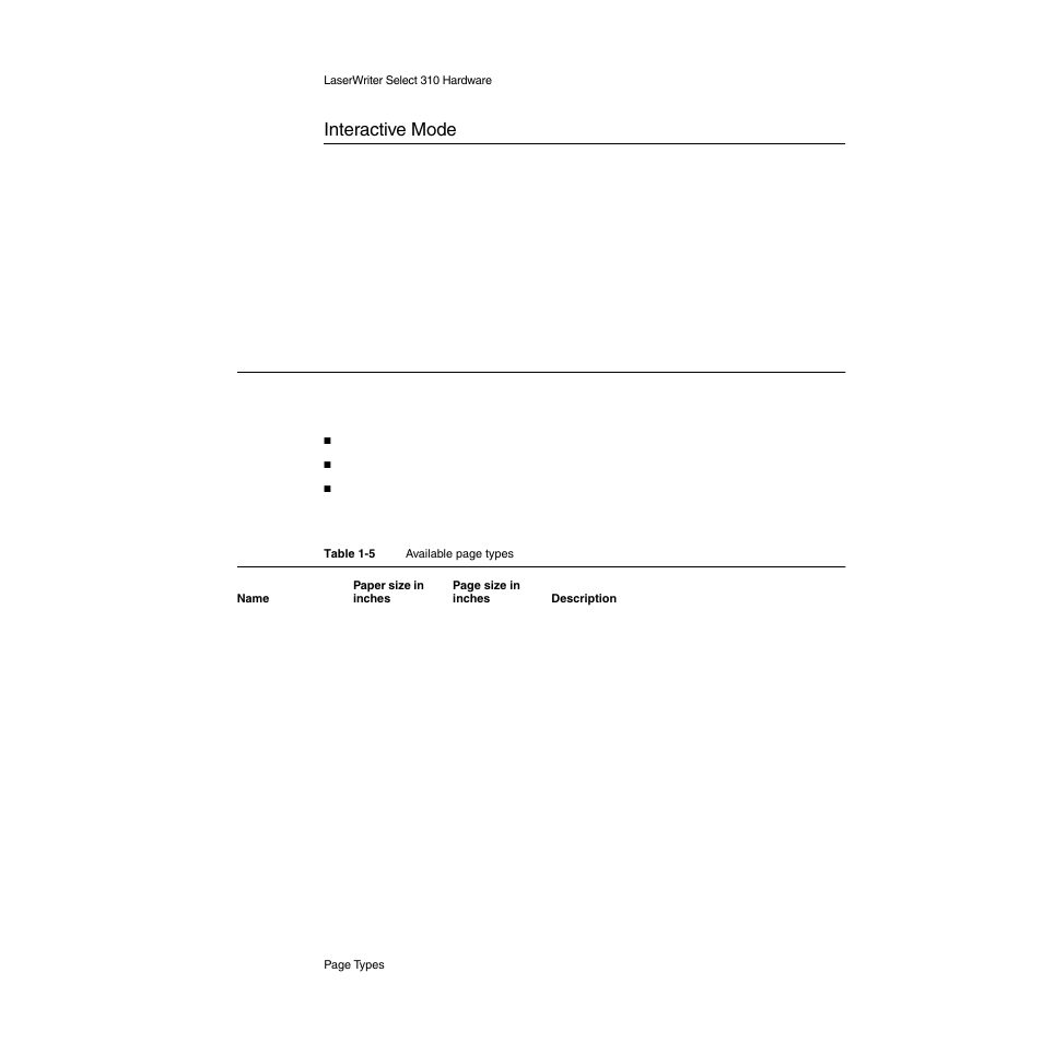 Interactive mode, Page types 1, Interactive mode 1 | Apple LaserWriter Select 310  Printer User Manual | Page 23 / 68