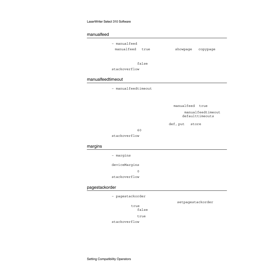 Manualfeed, Manualfeedtimeout, Margins | Apple LaserWriter Select 310  Printer User Manual | Page 39 / 68