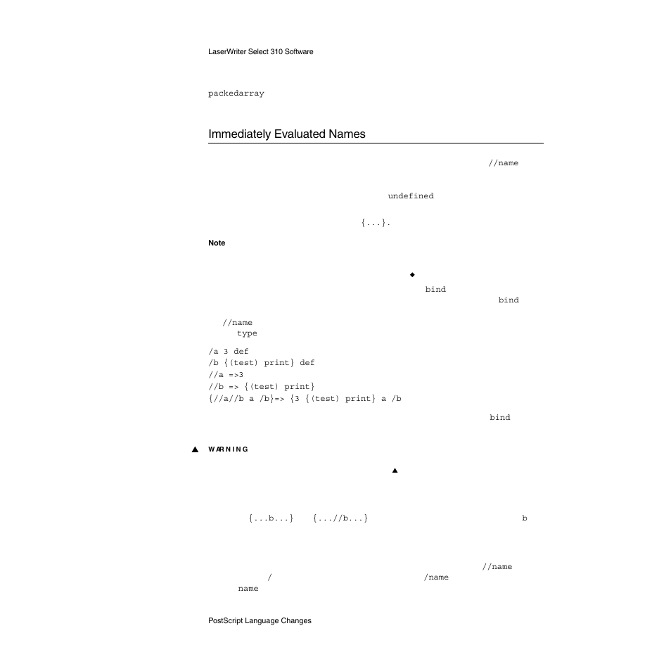 Immediately evaluated names, Immediately evaluated names 2 | Apple LaserWriter Select 310  Printer User Manual | Page 53 / 68