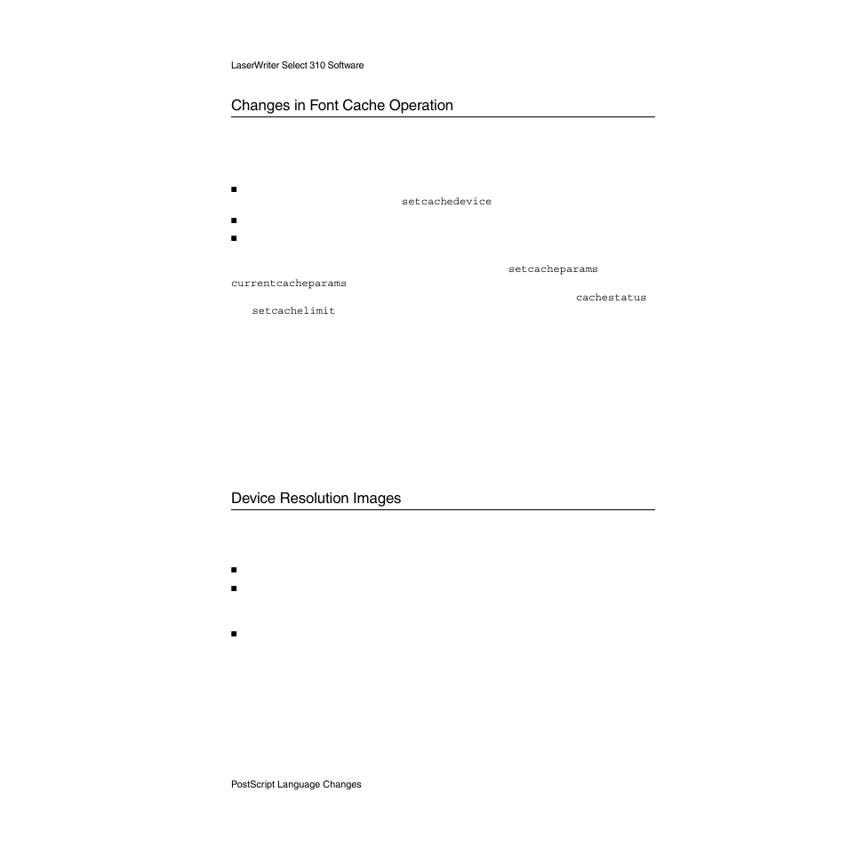 Changes in font cache operation, Device resolution images, Changes in font cache operation 2 | Device resolution images 2 | Apple LaserWriter Select 310  Printer User Manual | Page 54 / 68