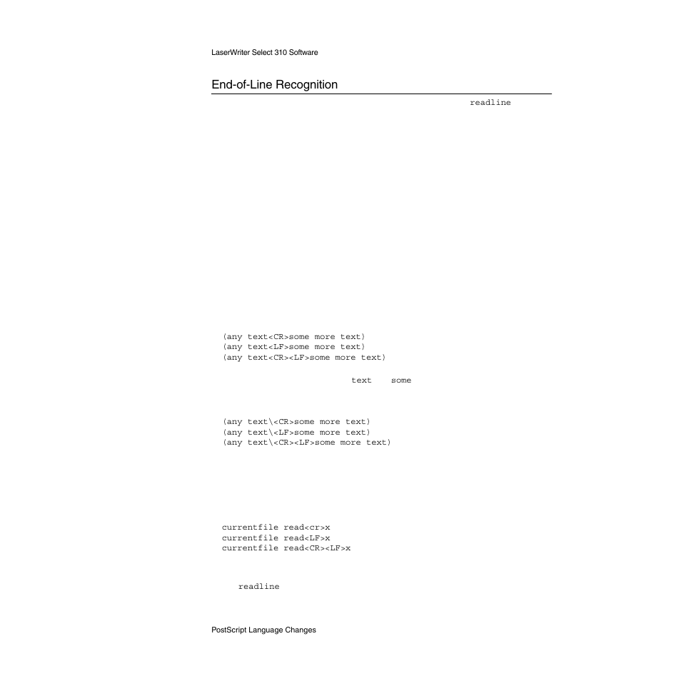 End-of-line recognition, End-of-line recognition 2 | Apple LaserWriter Select 310  Printer User Manual | Page 55 / 68