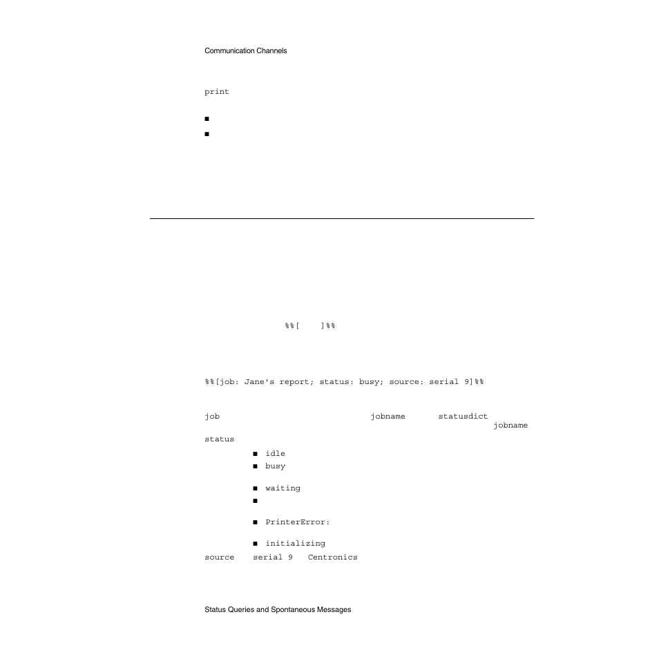 Status queries and spontaneous messages, Status queries and spontaneous messages 3 | Apple LaserWriter Select 310  Printer User Manual | Page 67 / 68